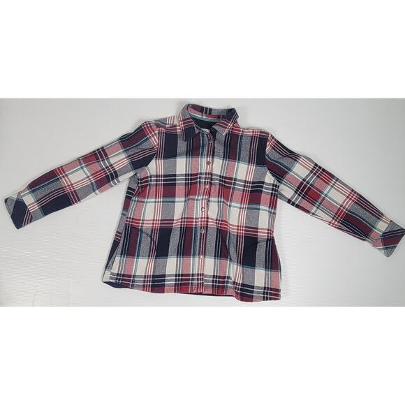 Orvis Womens Large Plaid Tartan Red Blue‎ Shacket Jacket Fleece Lined 1316588 - Picture 1 of 10